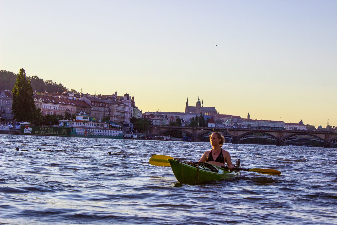 A woman kayaking