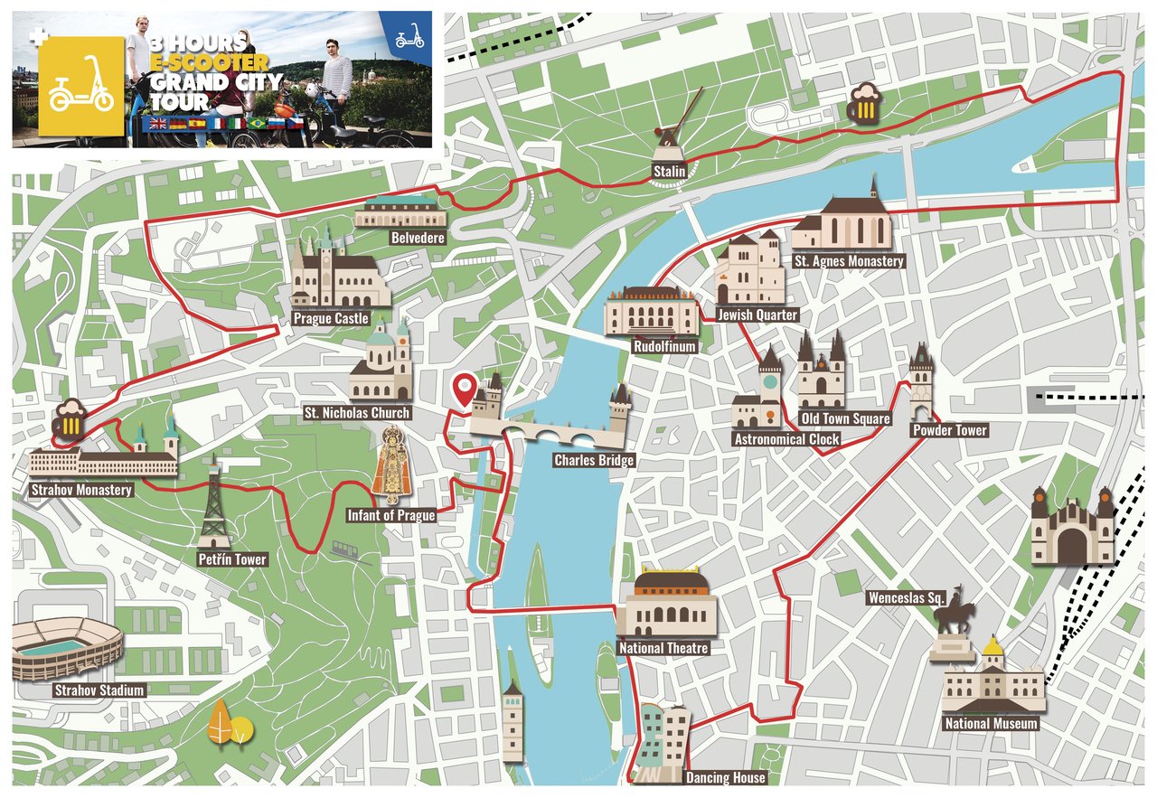 Map of the tour route showing all the famous tourist attractions